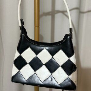 Black and White Diamond Checker Leather Bag
